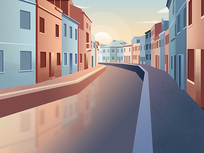 Venice at dusk blue design dusk house illustration practice scenery town water yellow