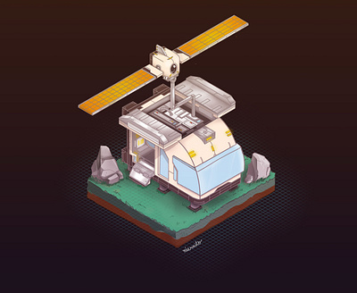 Space Camper - Satellite expansion camper campervan illustraion isometric isometric art isometric design lowpoly montreal