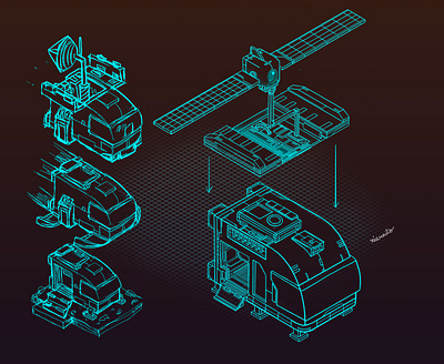 Space Camper - sketches isometric isometric art isometric illustration montreal