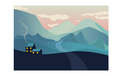 dawn in the mountains illustration vector