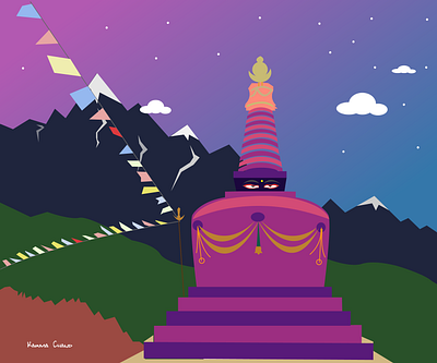 Himalayan Stupa Nepal branding design flat himalayan himalayas illustration illustrator karma kathmandu nepal purple scenes stupa temple ux vector web