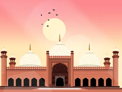 Badshahi Mosque 1673 architecture historic iconic lahore mosque mughal pakistani vector