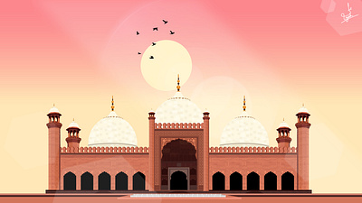 Badshahi Mosque 1673 architecture historic iconic lahore mosque mughal pakistani vector