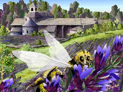 Lavender blossom in Provence 🇫🇷 bee blossoms bon voyage book illustration character design digital art digital illustration digital painting illustration illustration art landscape illustration lavender monastery mural design poster art provence travel illustration vector art vector illustration vectorart