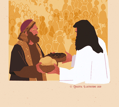 Christ - Feeds the crowd bible bread colour crowds design feeds fish food god illustration jesus christ life loaves magazine miracle texture vector