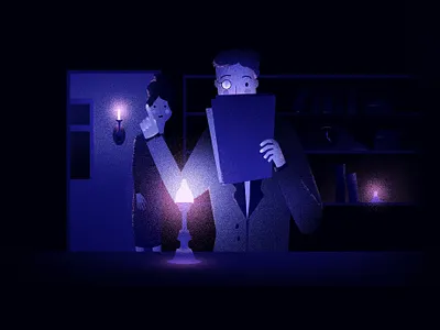 Night letter art art direction book book illustration character design concept couple design digital art gradient house illustration light night office pink reading retro texture web illustration