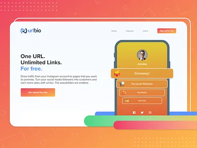 URLbio by Kicksta Landing Page Detail colorful influencer instagram kicksta landing page marketing orange social tiktok web design web designer