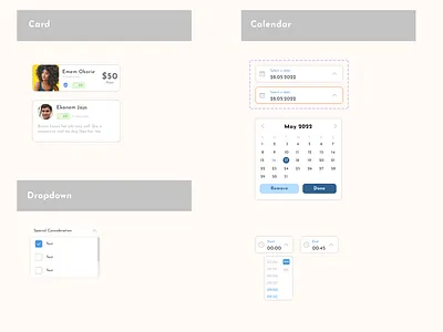 Card, Calendar & Dropdown component library abuja africa component design figma lagos library london minimalist new york nigeria product design ui user research