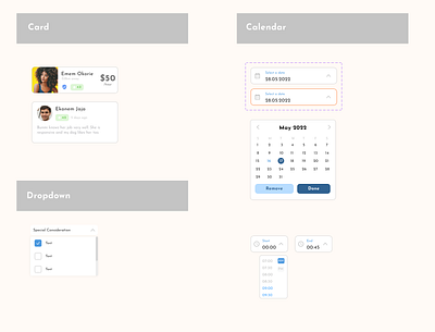 Card, Calendar & Dropdown component library abuja africa component design figma lagos library london minimalist new york nigeria product design ui user research