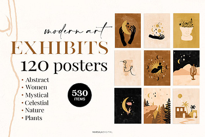 Mystical Women Modern Art Exhibits abstract art art exhibition boards branding card cards celestial exhibition graphic design graphic elements illustration invitations logos modern art mystical nature plants poster women