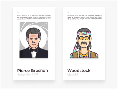 James Bond & Woodstock 007 actor branding characters design festival hippy hipster icon icon set illustration james bond logo mascote music pierce brosnan secret agent vector woodstock