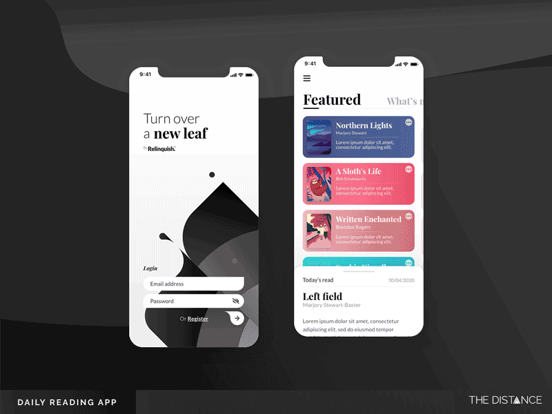 Relinquish - Daily reading adobe adobexd animation app books daily design distance mobile reading td thedistance turn a new leaf ui ux xd