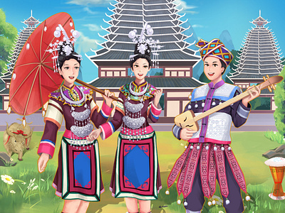 Traditional national costume 人物设计 插图 数字2d 模特运动 设计