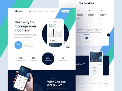 GG Bank - Landing Page blue business landing color company company landing page company website green homepage landing page mobile app payment product product landing page profile saas sass startup transaction web design website