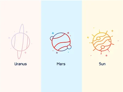 Uranus, Mars & The Sun colorful galaxy gradient gradient color gradient icons icon icon set illustration mars moon moons planet icons planets solar system space space icons stars sun vector