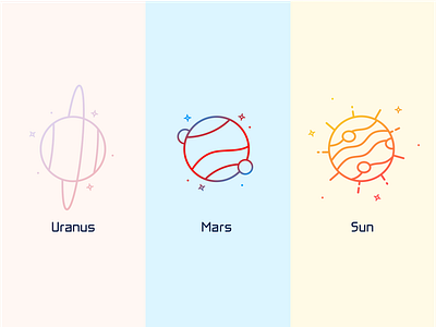 Uranus, Mars & The Sun colorful galaxy gradient gradient color gradient icons icon icon set illustration mars moon moons planet icons planets solar system space space icons stars sun vector