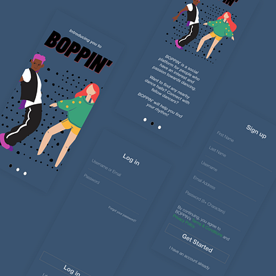 BOPPIN' Social Dance Platform App adobexd app dance design minimal ui ux ux ui visual visual design