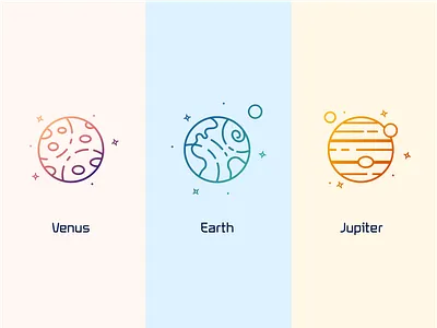 Venus, Earth & Jupiter earth galaxy gradient color icon icon design icon gradient icon set illustration moon moons planet earth planets solar system space space icons star stars vector