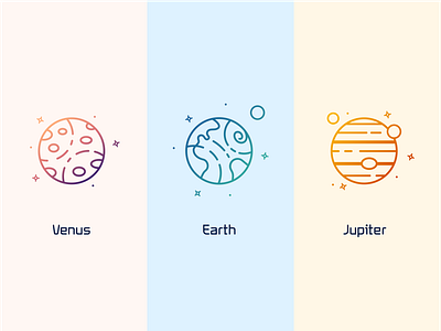 Venus, Earth & Jupiter earth galaxy gradient color icon icon design icon gradient icon set illustration moon moons planet earth planets solar system space space icons star stars vector