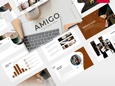 Amigo | Creative Business Presentation Template abstract advertising background brand brown business clean coffee cover creative design layout magazine marketing pitchdeck portolio powerpoint presentation template