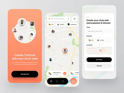 Circle - Social Networking App card circle clean design event finder finder finder app map maps media mobile mobile app network soacial media social app social network social networking socialmedia startup ui