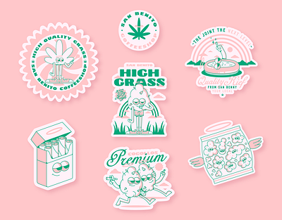 stickers san benito - domicilio coffeshop 420 branding cartoon characterdesign coffeeshop digitalart graphicdesign illustration illustrator logotype stickers vector vectors weed