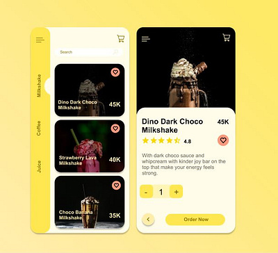 Drinks Order (Mobile App) design drinks likes milkshake mobile app design mobile design order theme ui ui design user interface yellow