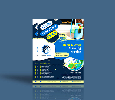 Home and Office Cleaning Flyer Blue02 branding clean cleaning service design flyer design illustration office cleaning room cleaning