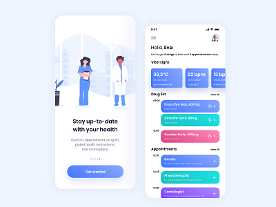 Health Tracker & Reminder App (iOS) app blue dashboard design doctor figma flat health healthcare heart hospital interface ios medical medical care medicine notification pharmacy ui ux