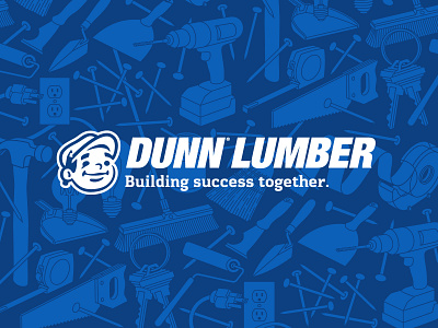 Dunn Lumber Logo broom drill hammer keys logo mascot nails saw tools