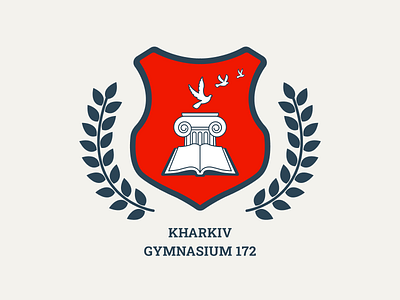 School Emblem bird book column education emblem flat gymnasium high school icon illustraion kharkiv laurel wreath logo patch school school logo shield stripe vector wreath