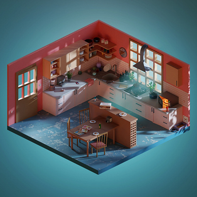 Cozy Kitchen artwork blender blender 2.8 blender 2.9 blender 3d blender3d design illustration isometric ux