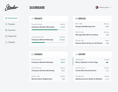 Stoodeo Client Dashboard admin panel clean client management dashboad dashboard ui minimal project management typography ui ux