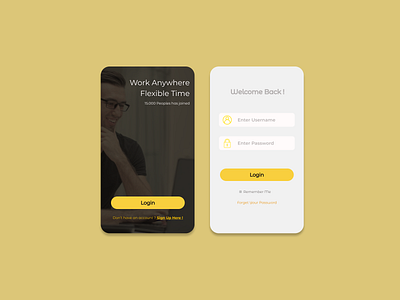 Log In Job Search App brown clean job job application job search log in search sign in soft ui ux yellow