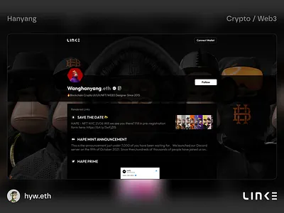 LINK3 x HAPE Prime | Blockchain Web3 NFT Profile bitcoin blockchain btc crypto minimal minimalist nft platform profile social ui web3 website