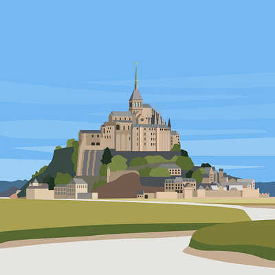 Mont michel france building castle coloring france illustration nature simple sky vector