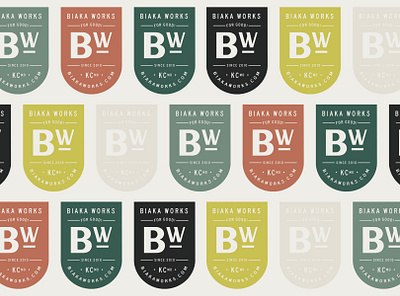 Biaka Works Badge Pattern badge crest logo design moss moss green mustard shield terracotta