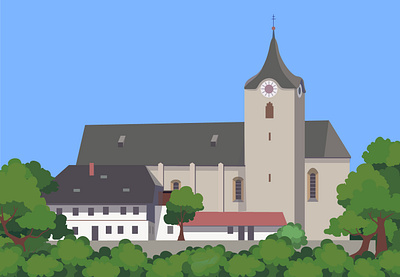 Church building church coloring design flat illustration simple vector