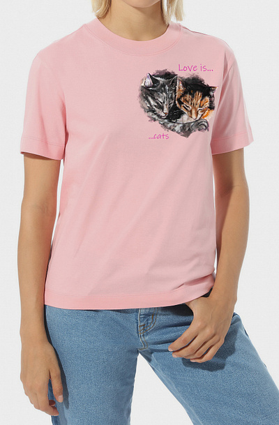 Hand-painted t-shirt, love and cats apparel branding cat drawing fashion hand painted handmade paint painting style wear