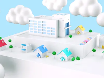 Cute Town abstract cars city clouds cute design google illustration render rendering shop tourism town toy tree