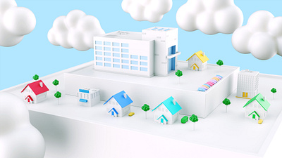 Cute Town abstract cars city clouds cute design google illustration render rendering shop tourism town toy tree