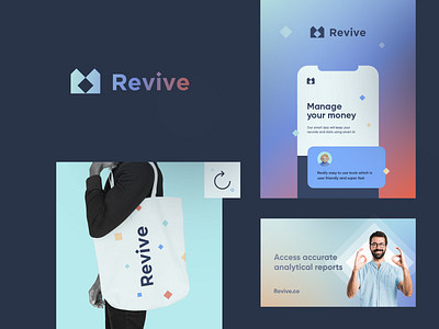 Revive Branding abstract ai app branding clever corporate crown crypto data finance fintech gradient letter logo mobile money r stylish tech web