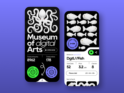 Digital Art Auction 3d app blockchain collections concept dark design foundation gallery ios nft opensea ralible ui ux web