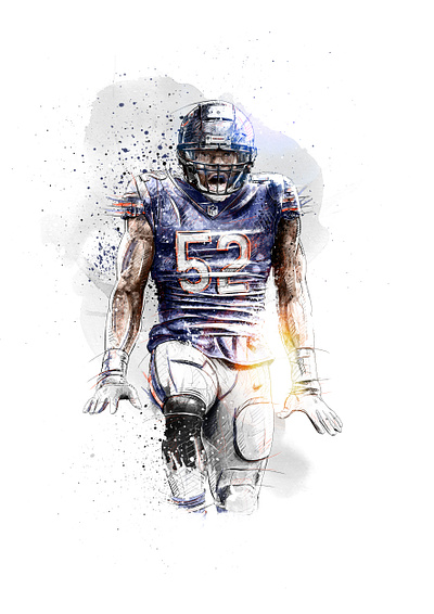 Sport illustration for Bleacher Report: Khalil Mack chicago bears drawing dynamic football illustration nfl pencil photoshop portrait quarterback sport wacom watercolor