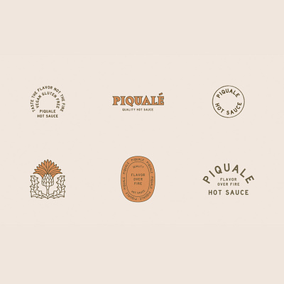 Brand Assets for Piqualé Hot Sauce brand assets brand identity branding branding design food hot sauce illustration logo mexican orange packagedesign packaging rust rustic southwest stamp thistle typography vector vintage type