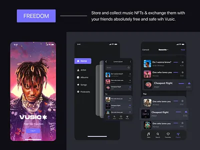 UI/UX APPLICATION DESIGN FOR VUSIC 3d abstract animation application application design brand identity branding graphic design illustration minimal mobile ui music music app music application nft ui ui app uiux ux ux app