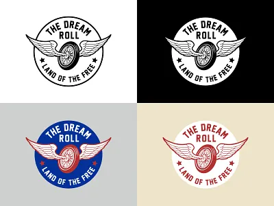The Dream Roll Wing Badge Logo Variations american bike branding chopper circle classic color embroidery fashion illustration landofthefree logo motorcycle palette patch stars tire tshirt vintage wing
