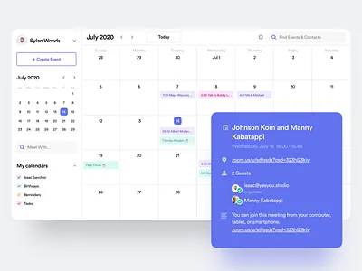 Calendar Desktop App android app calendar clean dashboard desktop event event app interaction mac app material planner popup product design react saas schedule scheduler ui ux