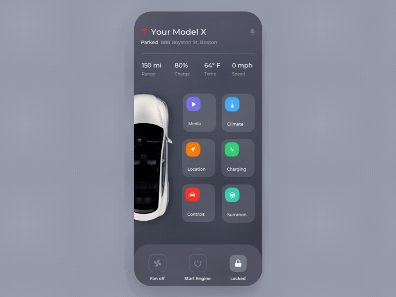 Tesla App animation app design flat interface minimal mobile motion ui ux