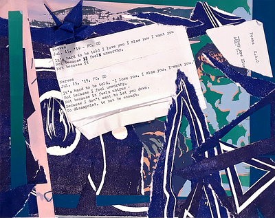 collage of my own work in blue abstract collage illustration poetry printmaking